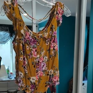 Mustard Floral Ruffle Blouse